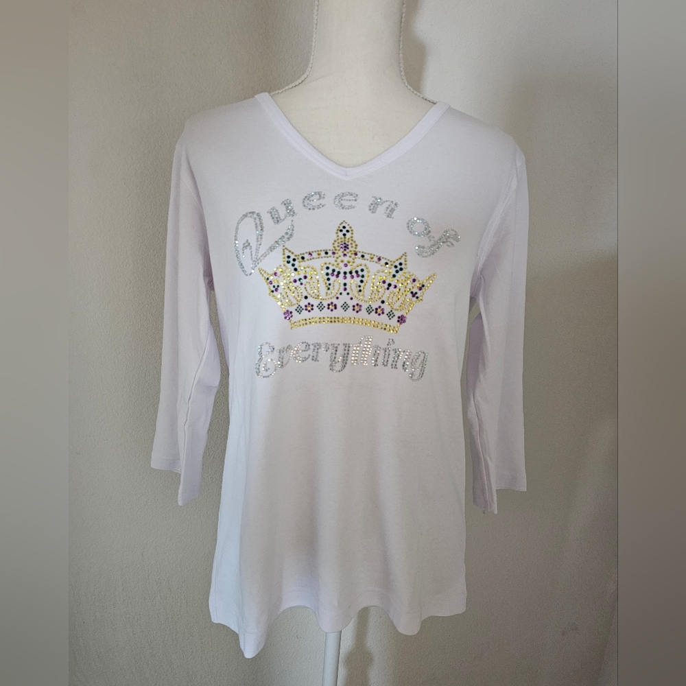 White Graphic Tee with Crown Design